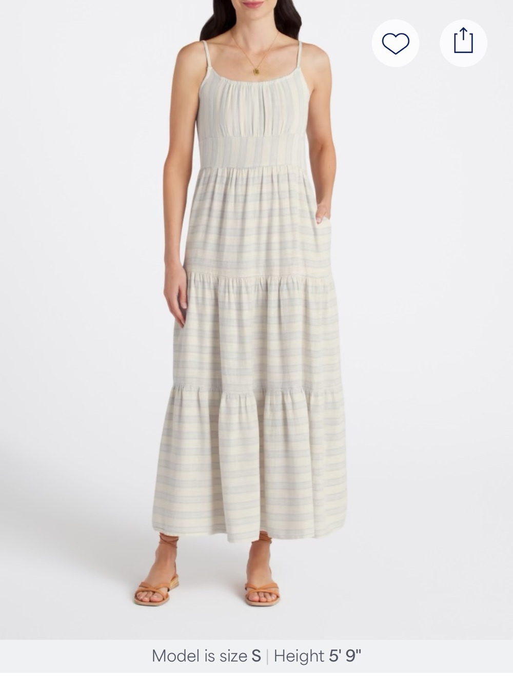 Spaghetti-Strap Tiered Maxi Dress in Soft Stripe